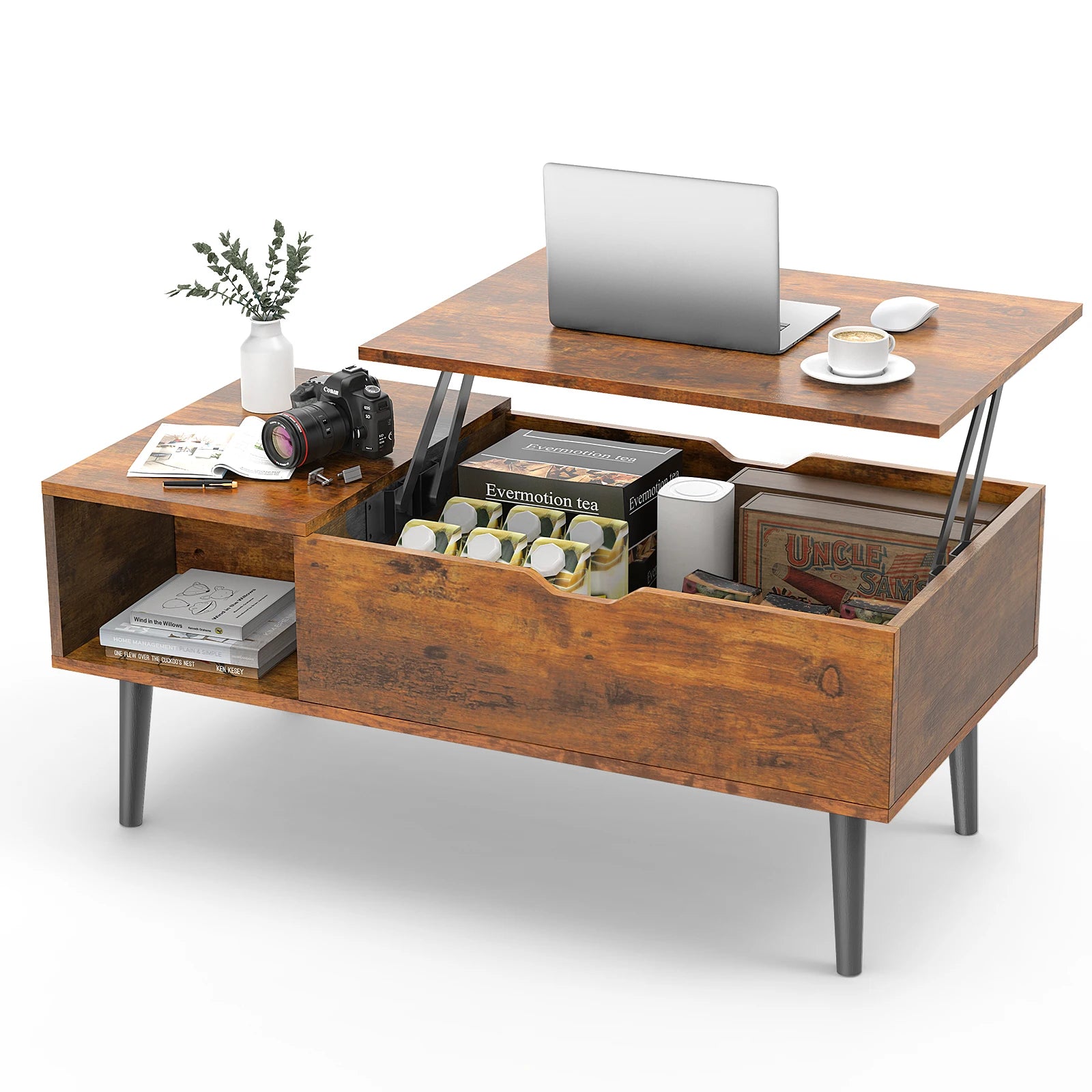 Lift Top Tea Wood Coffee Table & Desk