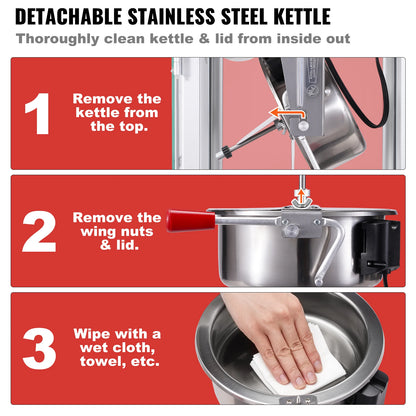 8 Oz Counter-top Movie Theater Style Kettle Popcorn Maker - Makes 48 Cups per Batch - Includes 4 Scoops