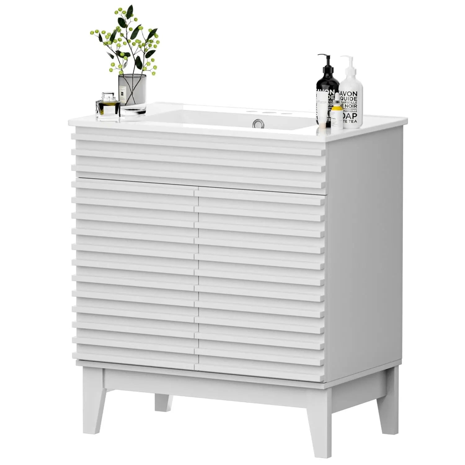 30" Freestanding Bathroom Vanity  with Ceramic Sink &amp; Soft Close Doors