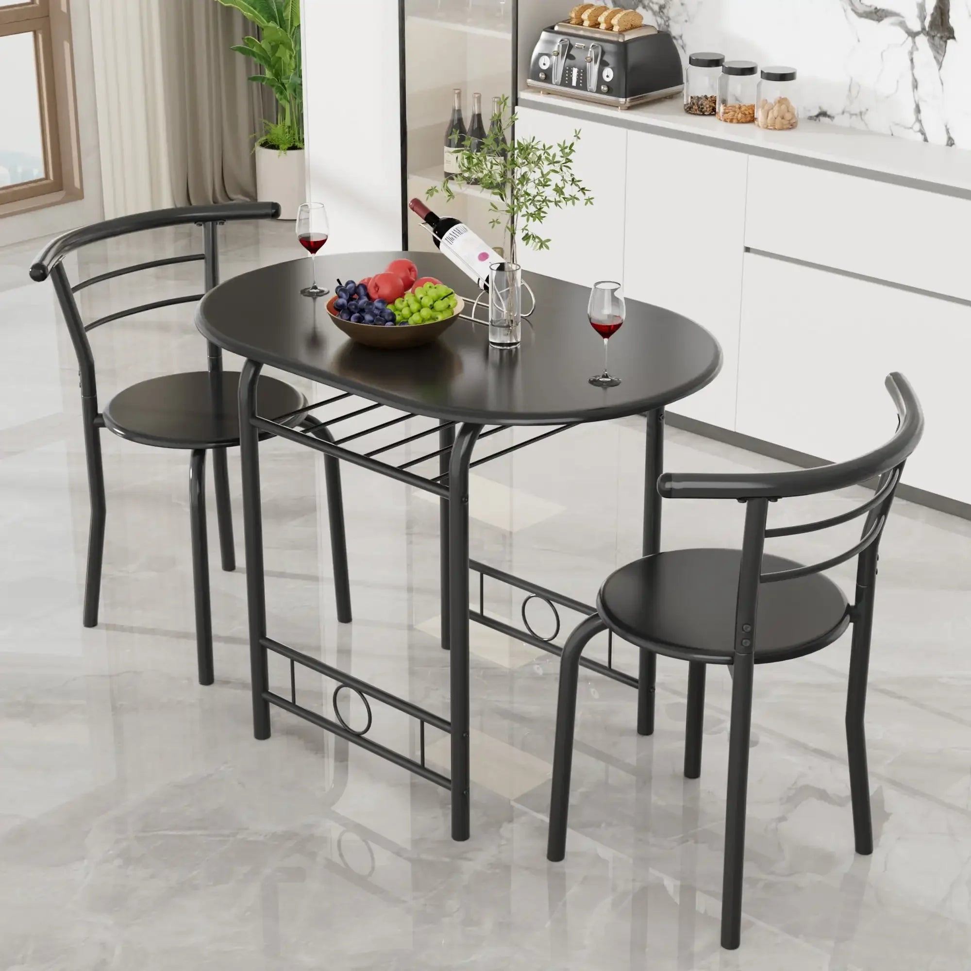 3-Piece Black Wooden Kitchen Dining Set