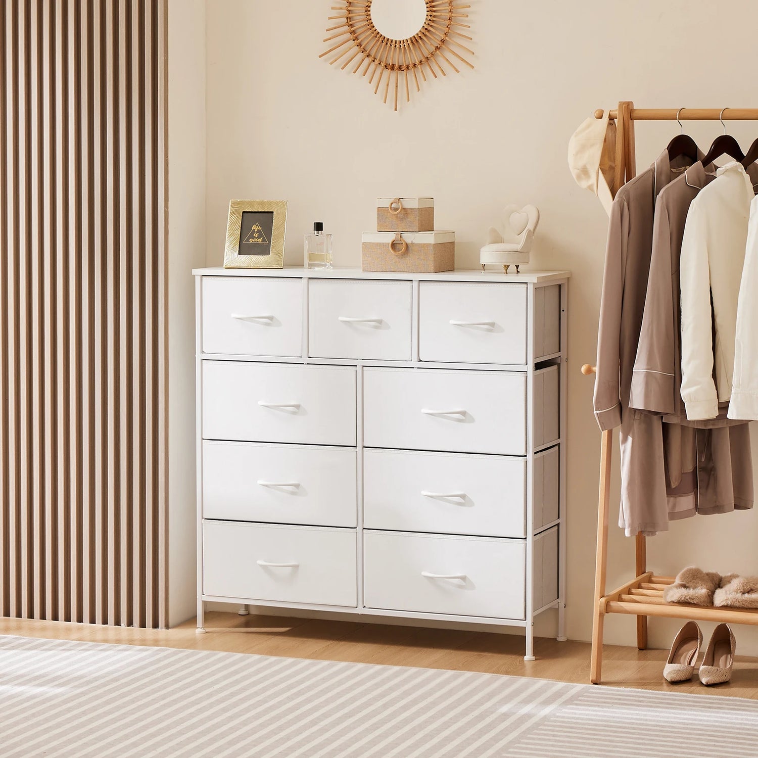 Bedroom Dresser With 9 Fabric Storage Drawers
