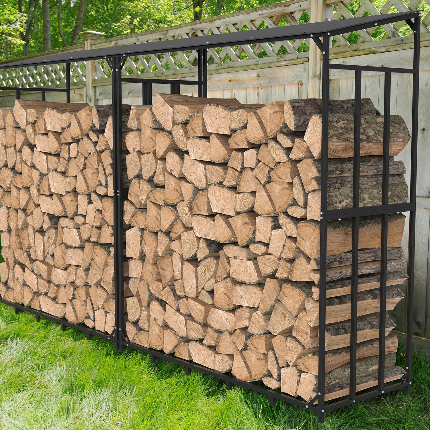 Heavy Duty Tall Metal Firewood Rack Stand with Top Cover for Fireplace Wood Storage