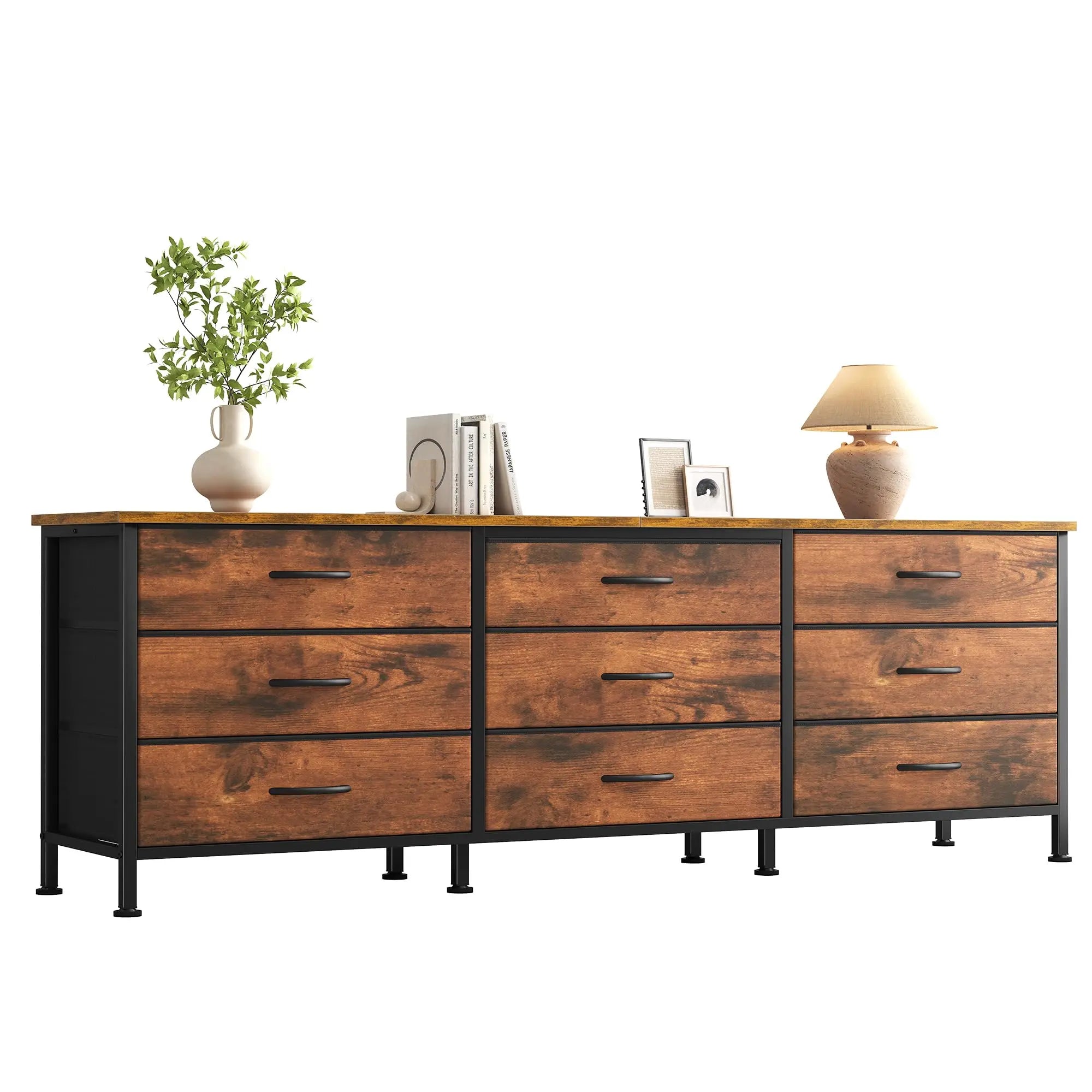 Dining Room Cabinet With 9 Fabric Drawers - Long Entertainment Center for up to 75 Inch TV