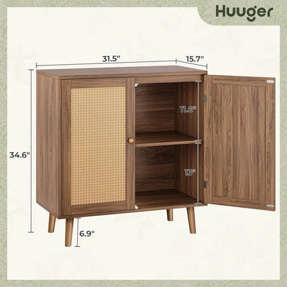 Buffet Cabinet with Storage, Rattan Decor Doors, Accent with Solid Wood Feet, Sideboard for Hall