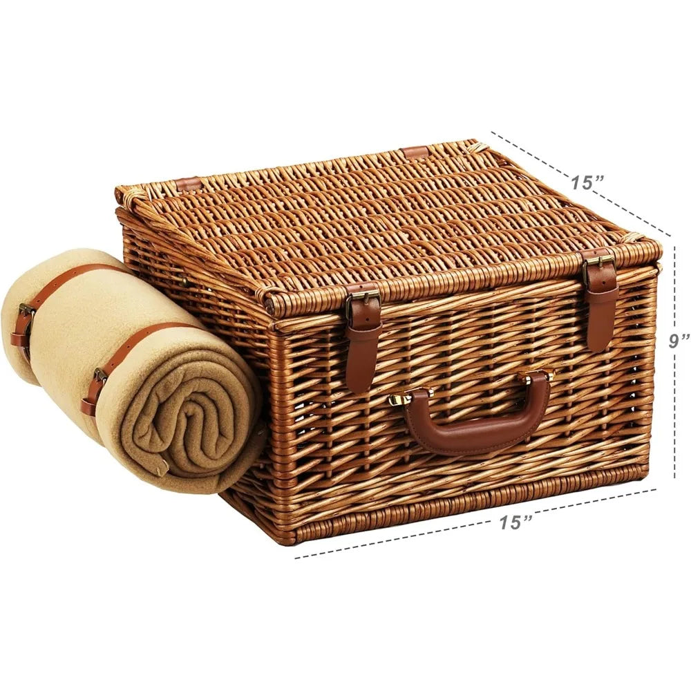 Cheshire-Style Willow Picnic Basket for Two with Blanket