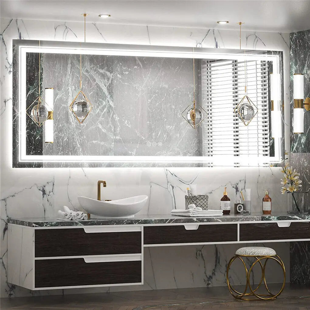 Large Dimmable LED Illuminated Bathroom Mirror with 3 Color Lights