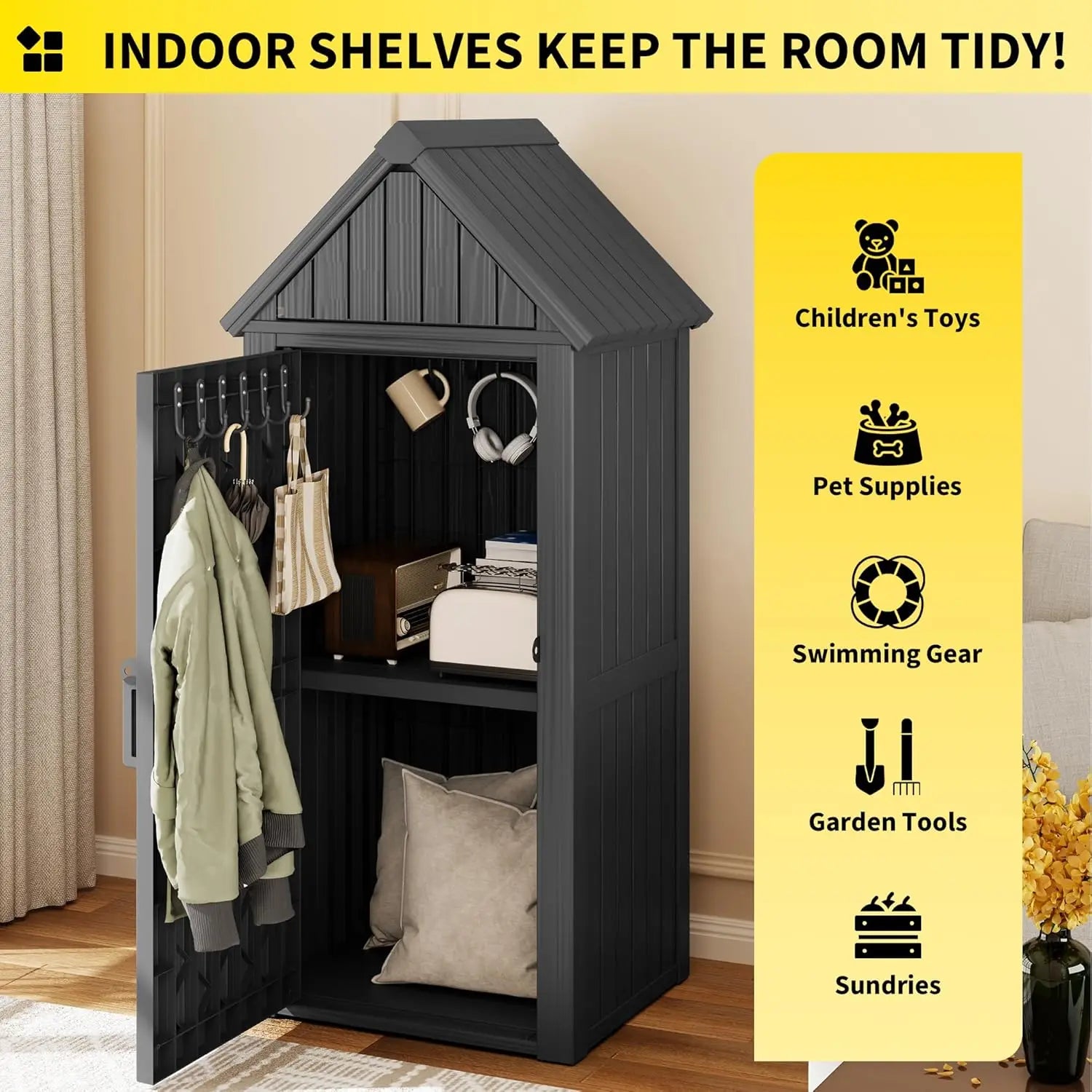 Red Outdoor Waterproof Resin Storage Shed with Removable Shelves & Reinforced Floor