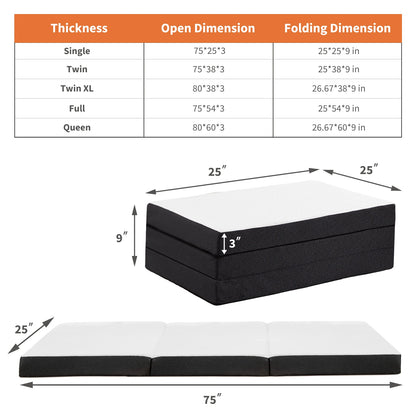 Three Fold Portable Floor Bed - Certified By CertiPUR-US - Suitable For Travel, Camping, and Yoga
