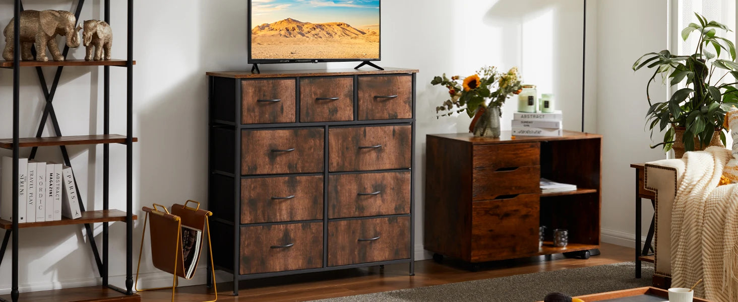 Bedroom Dresser With 9 Fabric Storage Drawers