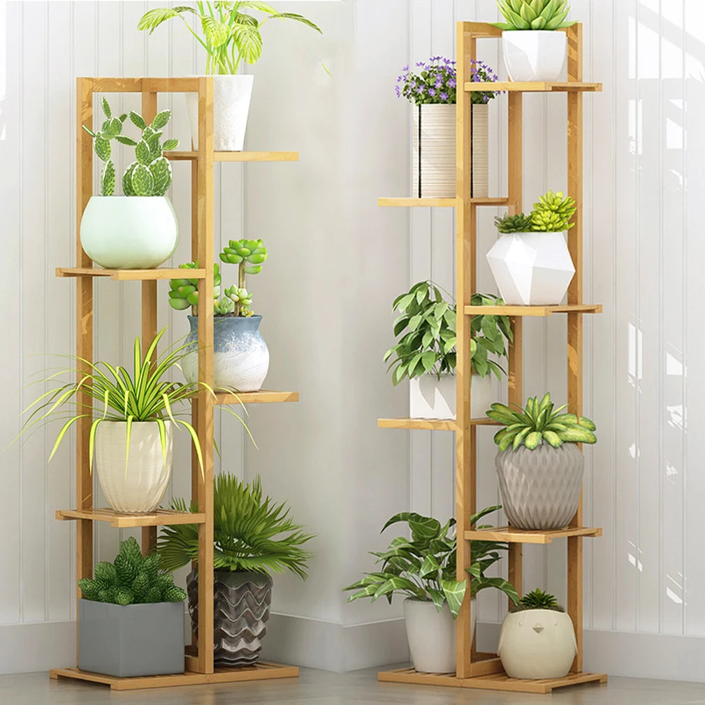 6 and 7 Pot Vertical Bamboo Flower Plant Stand