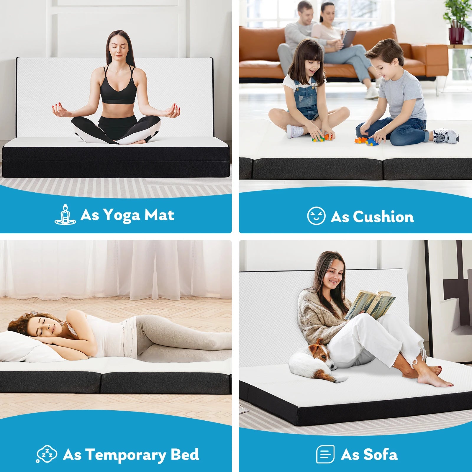 Three Fold Portable Floor Bed - Certified By CertiPUR-US - Suitable For Travel, Camping, and Yoga
