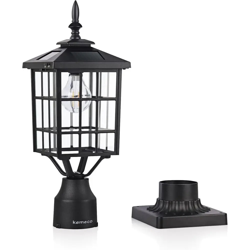 Warm White Solar LED Outdoor Post Lights with Pier Mount Base - 2 Pack Black