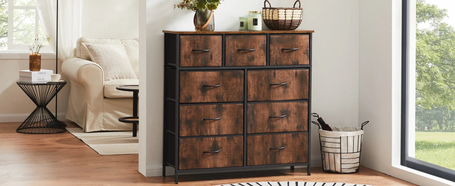 Bedroom Dresser With 9 Fabric Storage Drawers
