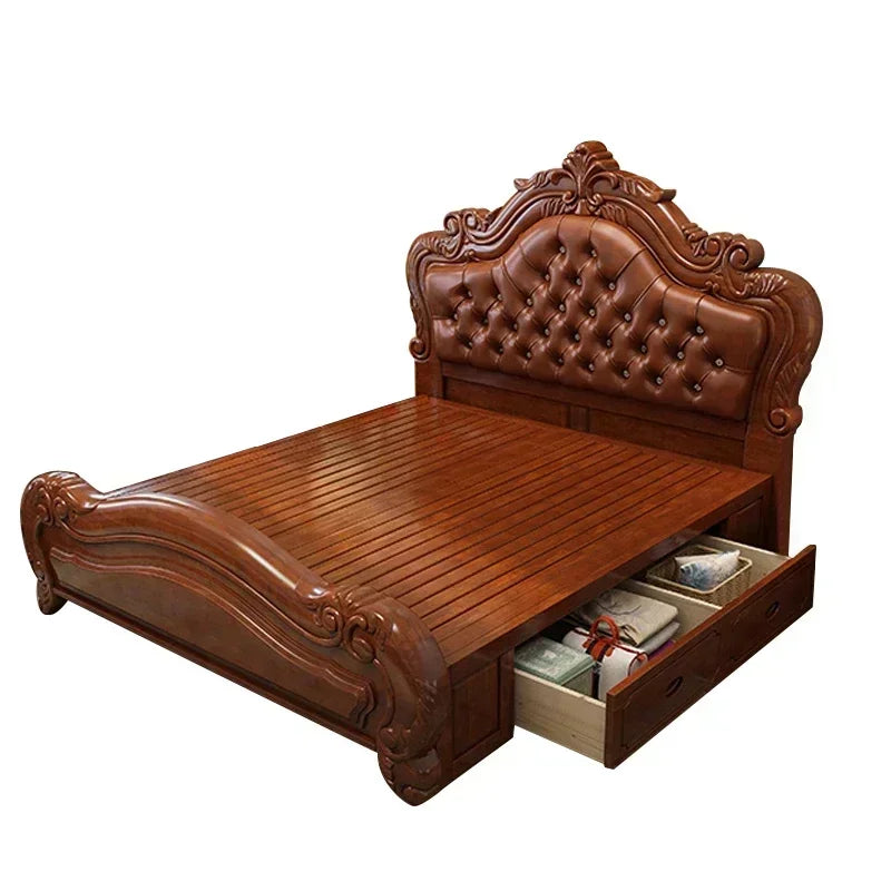 Unique Luxury Genuine Leather  Wood Bed