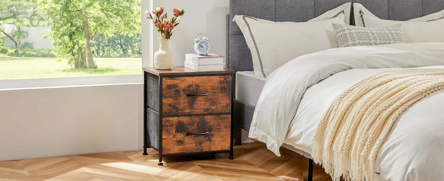 Bedside Nightstand Table with 2 Fabric Drawers