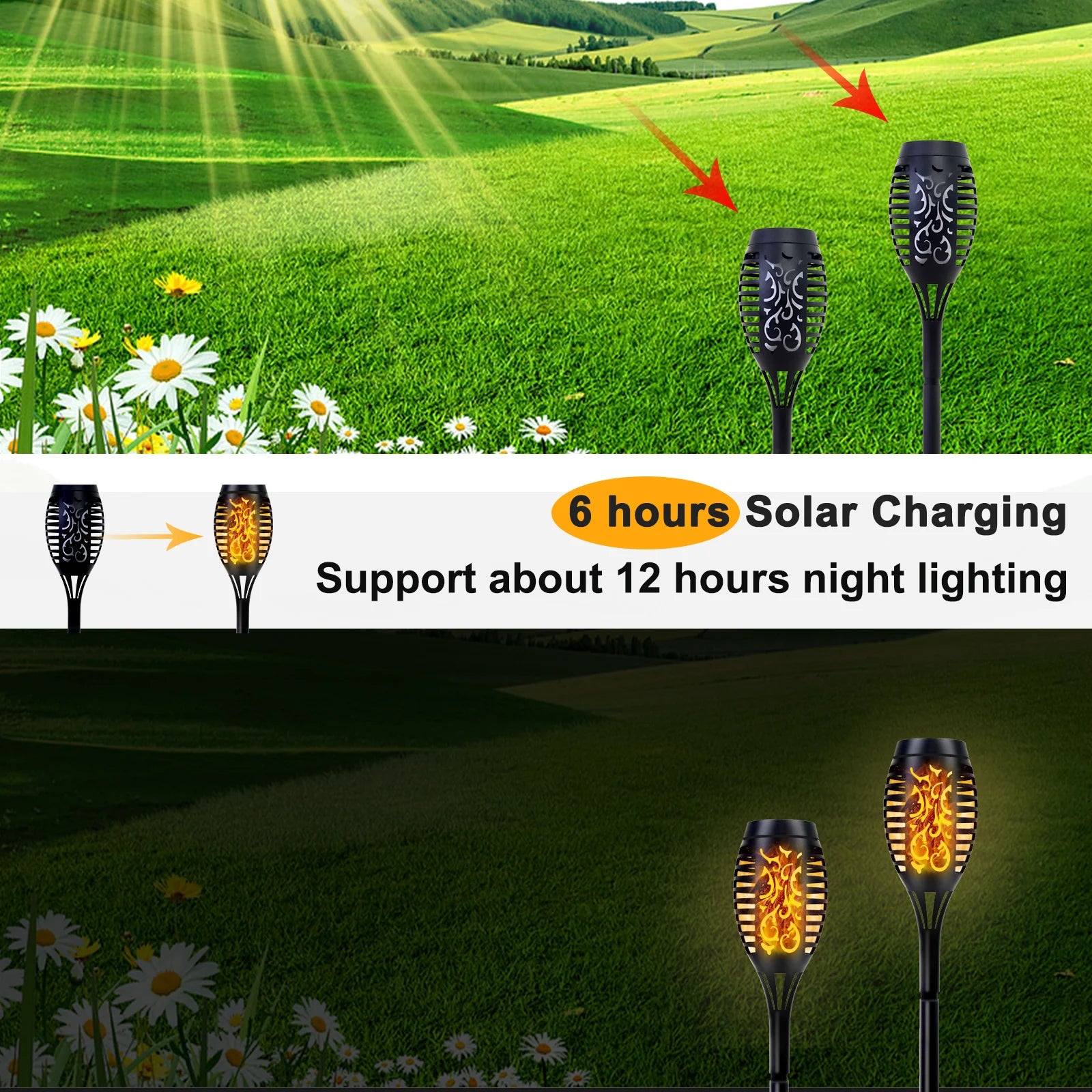 4, 6, 8 or12 Pack Solar LED Flame Torch Light