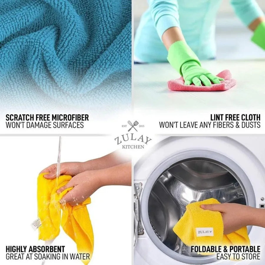 10-Pack Microfiber Cleaning Cloths, Highly Absorbent & Lint-Free