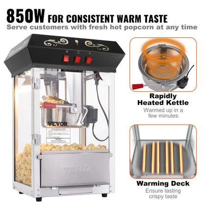 8 Oz Counter-top Movie Theater Style Kettle Popcorn Maker - Makes 48 Cups per Batch - Includes 4 Scoops