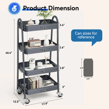4 Tier Metal Storage Cart for Kitchen, Bathroom, Garage &amp; Laundry Room with Lockable Wheels