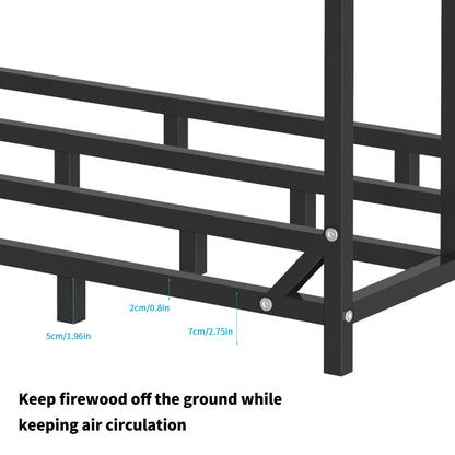 Heavy Duty Tall Metal Firewood Rack Stand with Top Cover for Fireplace Wood Storage