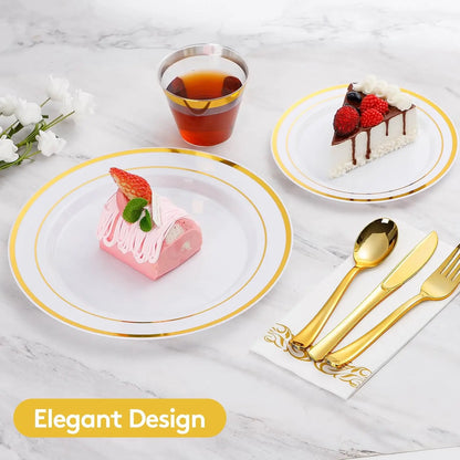 700-Piece Disposable Gold Dinnerware Set for 100 Guests