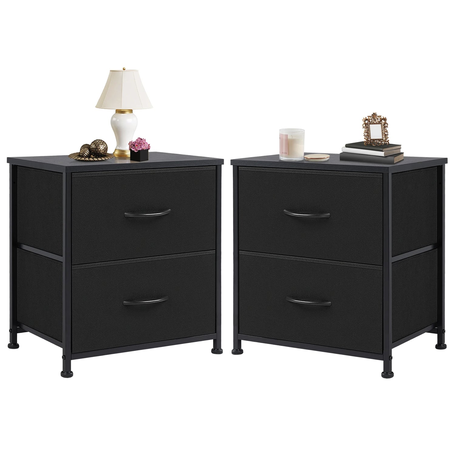 Bedside Nightstand Table with 2 Fabric Drawers