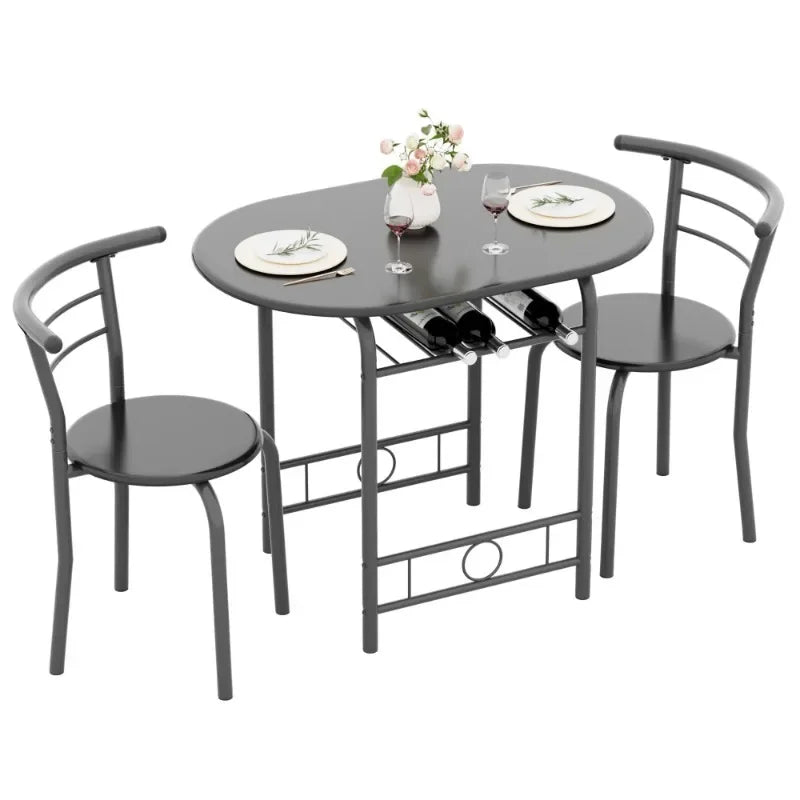 3-Piece Black Wooden Kitchen Dining Set