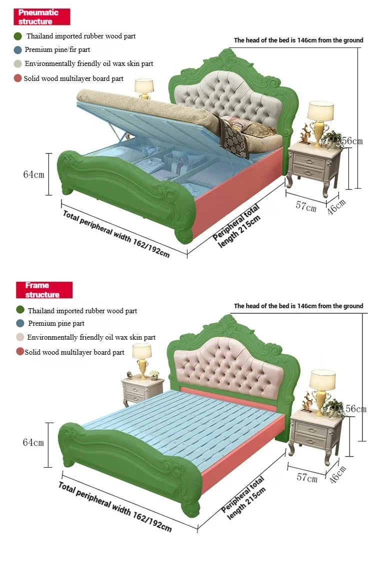 Unique Luxury Genuine Leather  Wood Bed