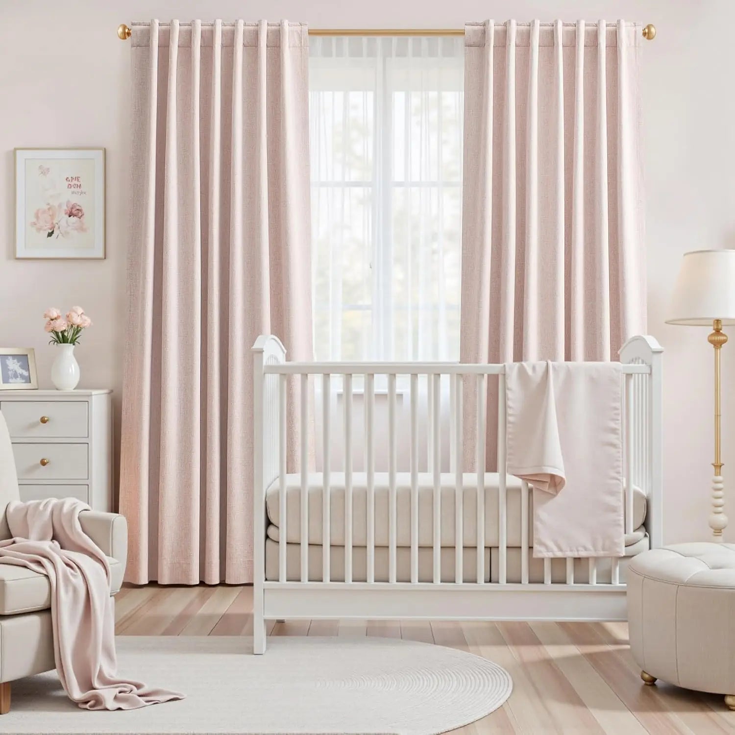 100% Blackout Curtains for Living Room - Darkening Rod Pocket - Pink Linen - 48 Inch Long 2 Panels