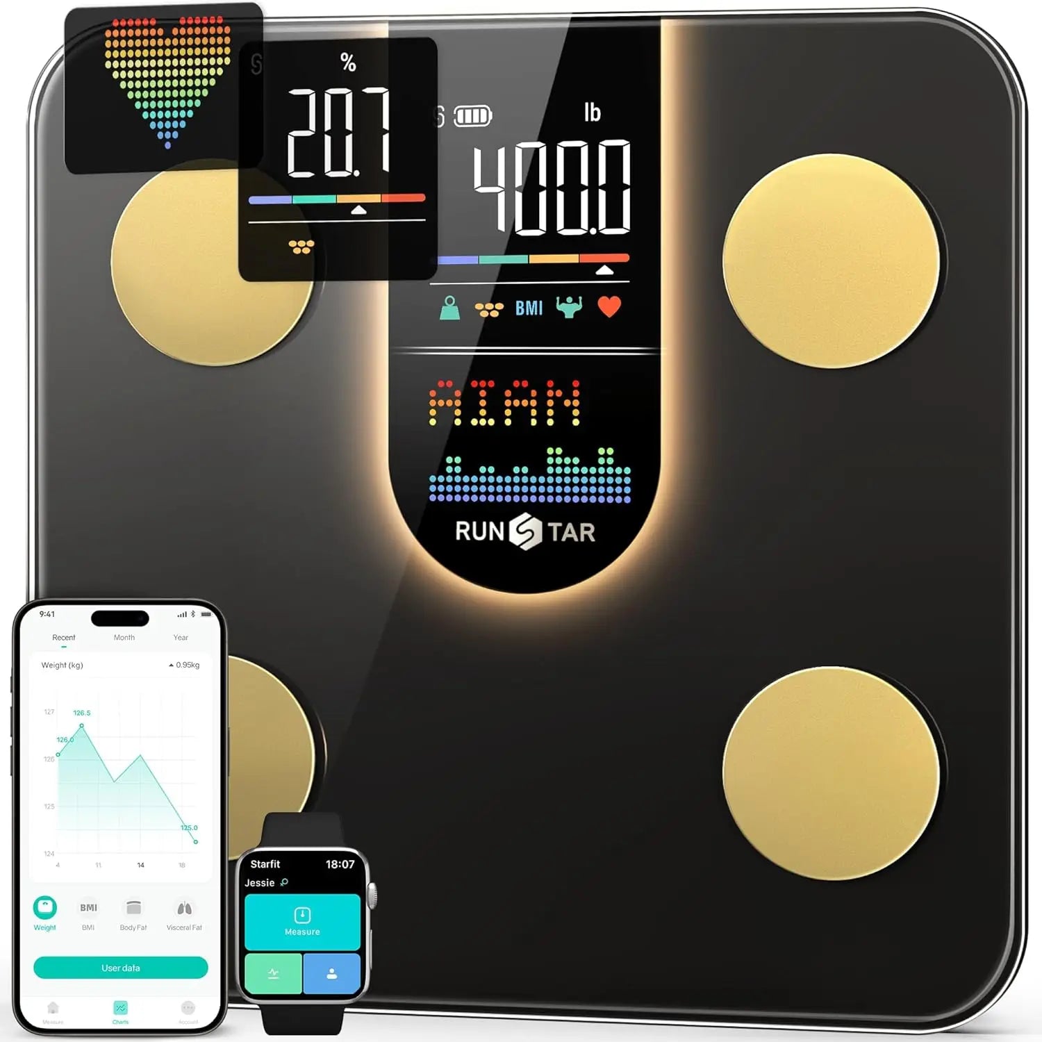 High Precision Digital Bathroom Scale with Heart Rate, BMI & Fat Analysis