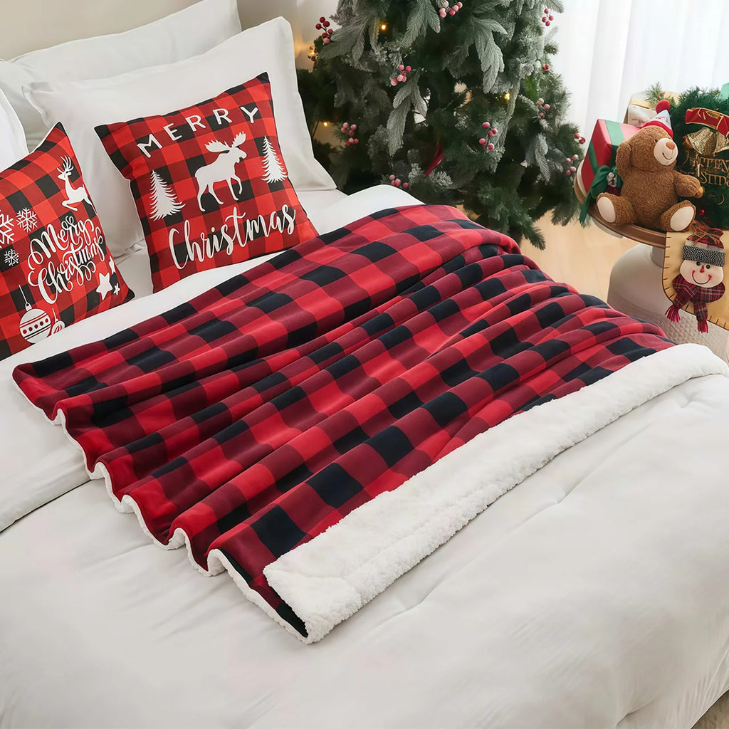 Cozy Sherpa Fleece Plaid Blanket