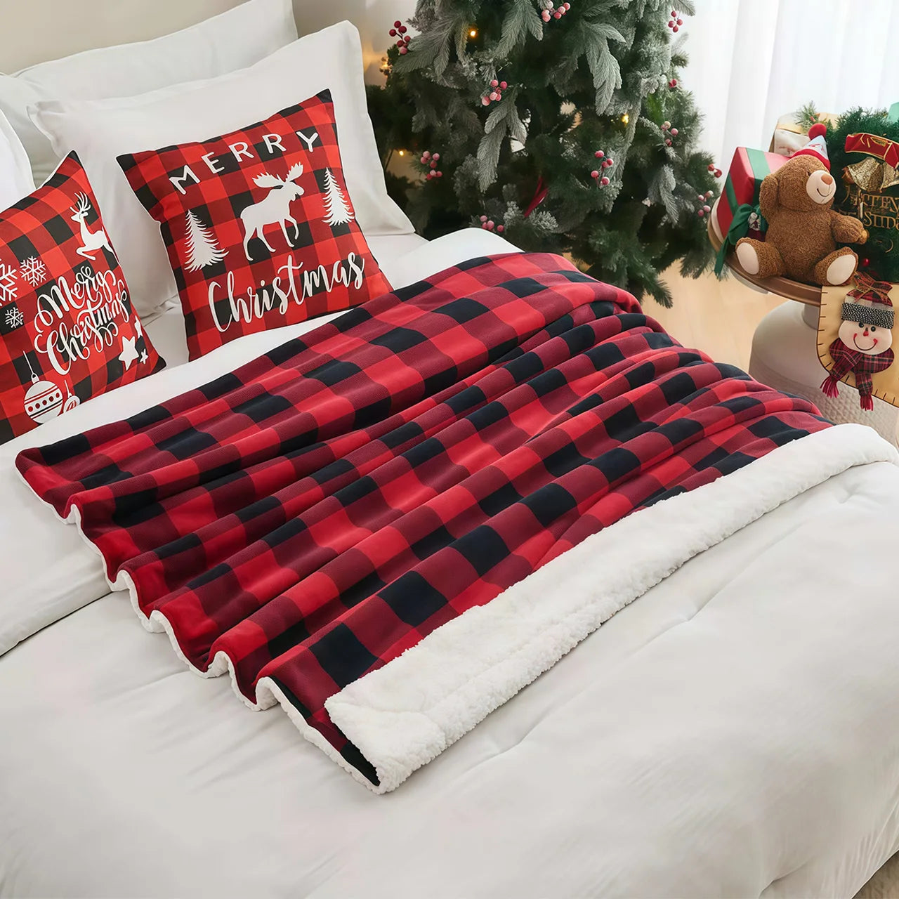 Cozy Sherpa Fleece Plaid Blanket