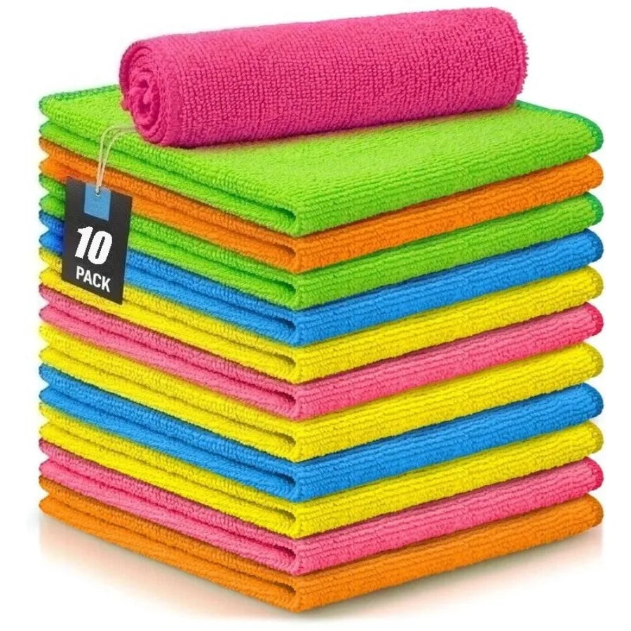 10-Pack Microfiber Cleaning Cloths, Highly Absorbent & Lint-Free