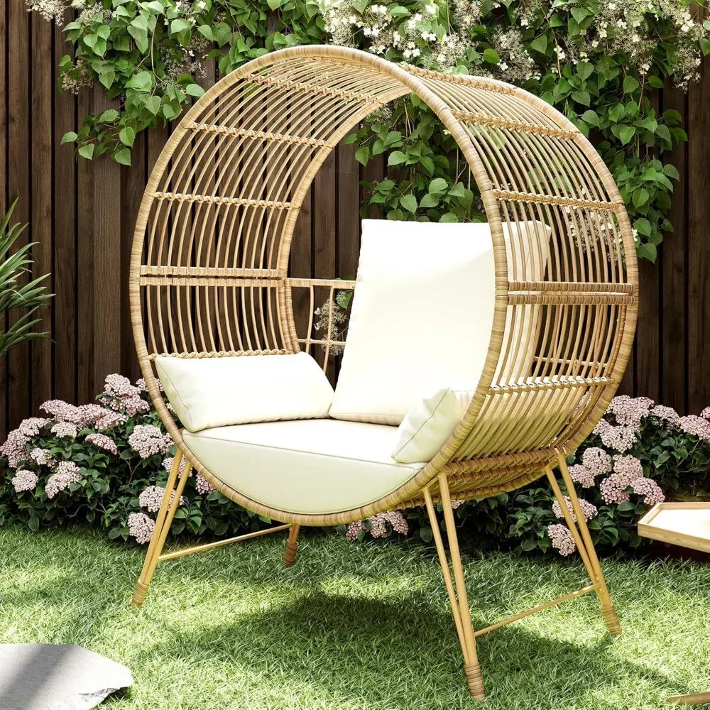 Oversized Wicker Patio Egg Chair with Cushions