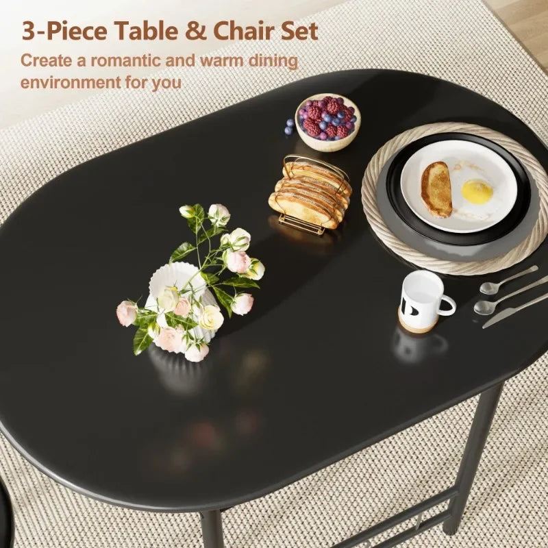 3-Piece Black Wooden Kitchen Dining Set