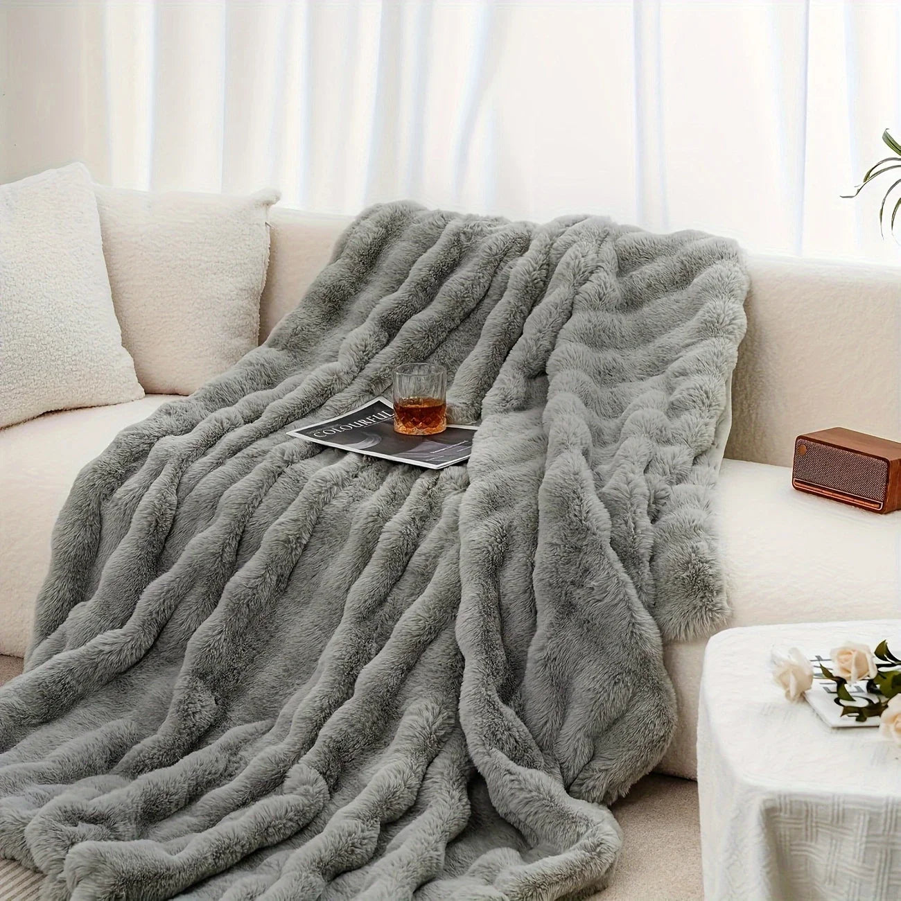 Faux Rabbit Fleece Blanket or Throw