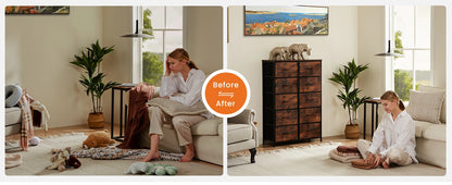 Bedside Table For Bedroom With 10 Fabric Drawers