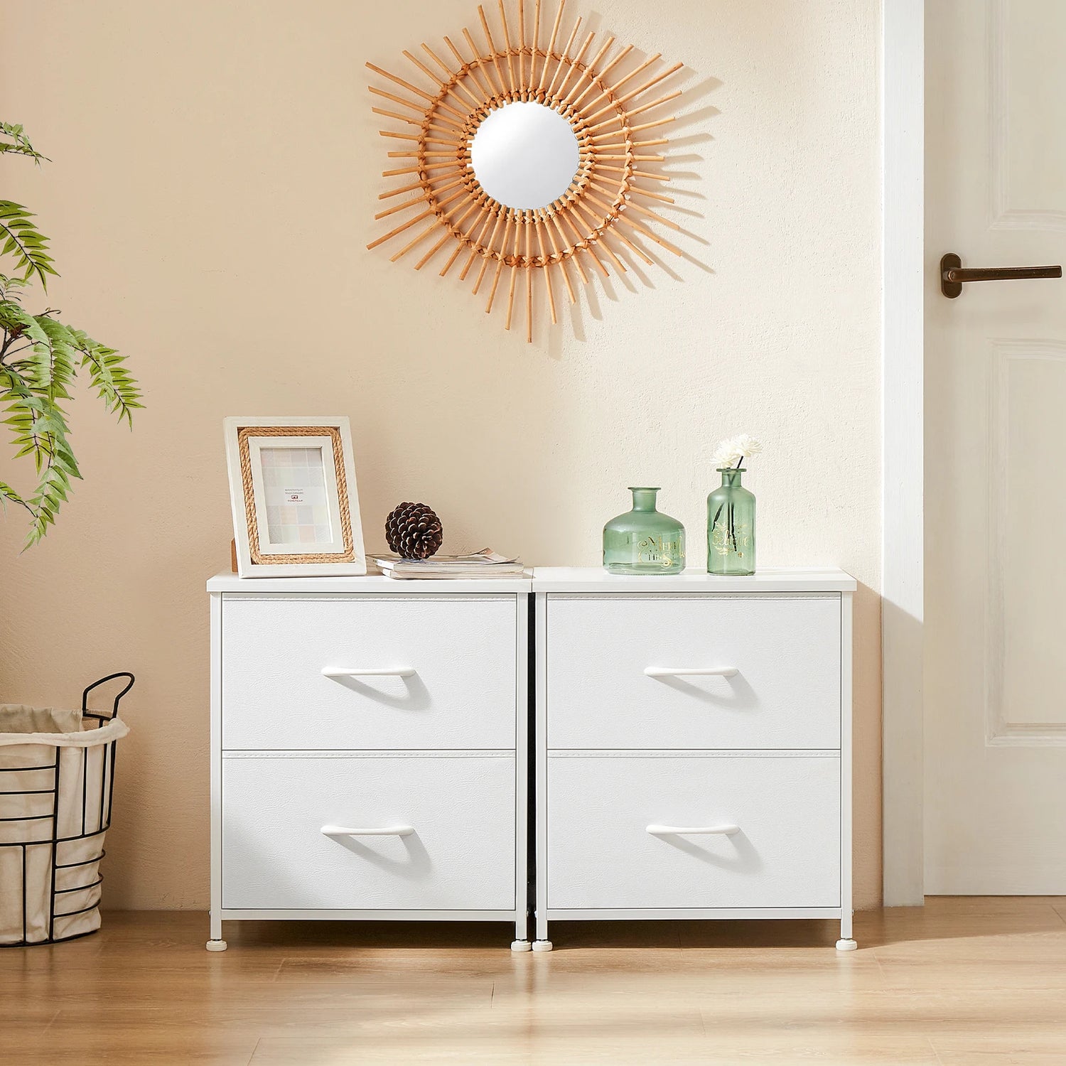 Bedside Nightstand Table with 2 Fabric Drawers