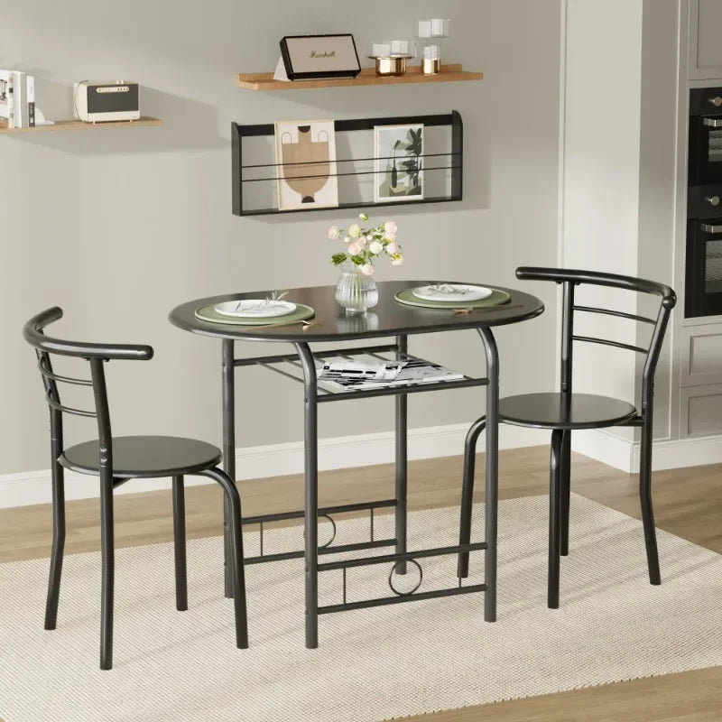 3-Piece Black Wooden Kitchen Dining Set