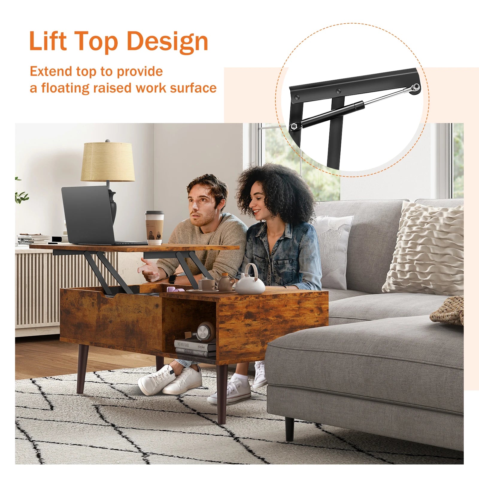 Lift Top Tea Wood Coffee Table & Desk