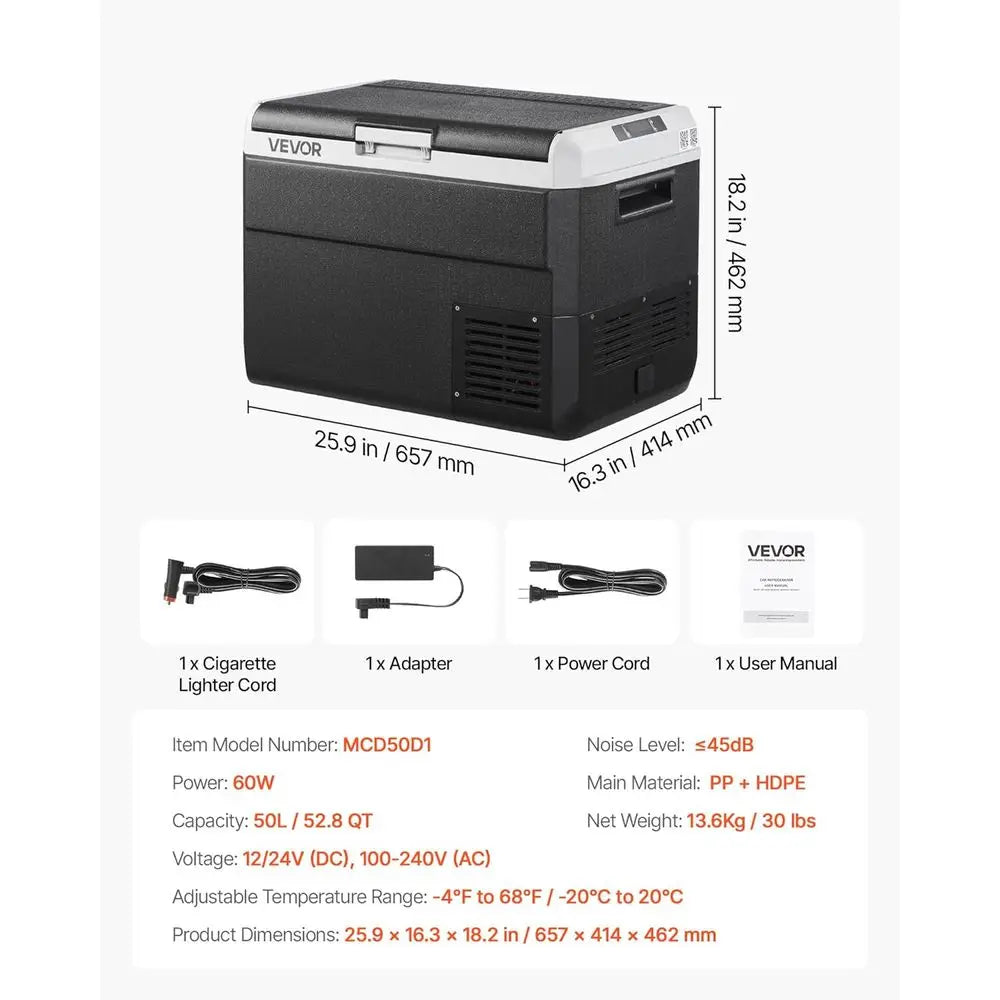 Portable 50L Car Refrigerator, 12/24V DC &amp; 100-240V AC, Adjustable Temp -4℉ to 68℉, Ideal for Outdoors, Camping, Travel, RV
