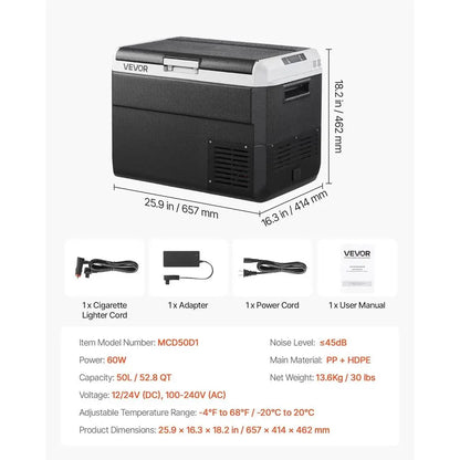 Portable 50L Car Refrigerator, 12/24V DC &amp; 100-240V AC, Adjustable Temp -4℉ to 68℉, Ideal for Outdoors, Camping, Travel, RV