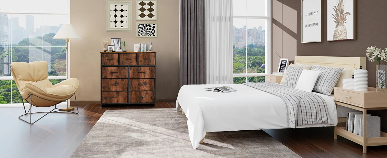 Bedroom Dresser With 9 Fabric Storage Drawers
