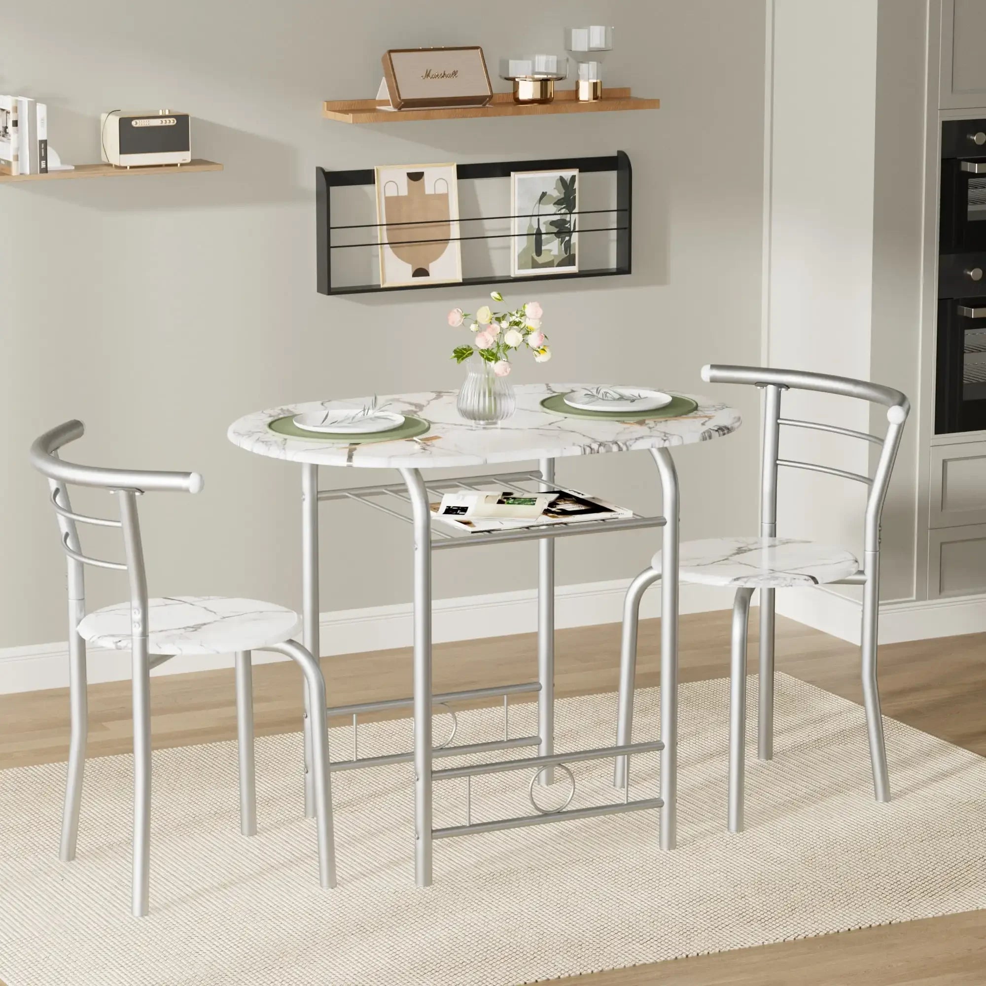 3-Piece Black Wooden Kitchen Dining Set