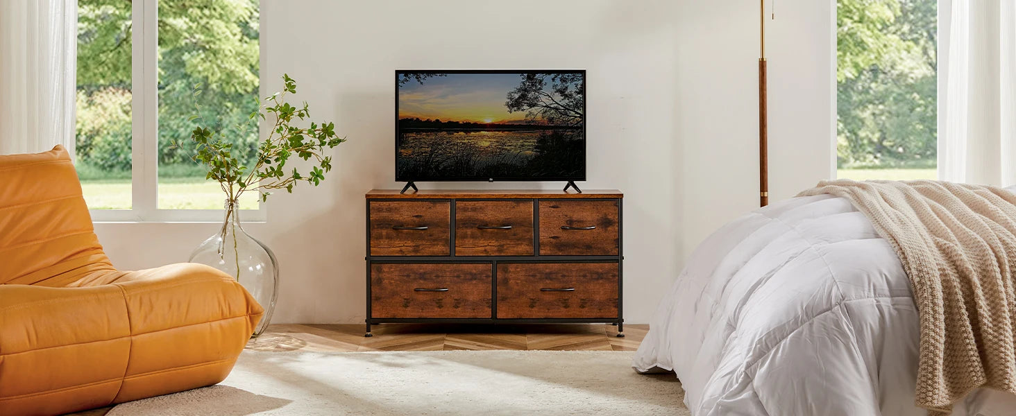 Multi-Purpose Dresser or Buffet with 5 Fabric Drawers