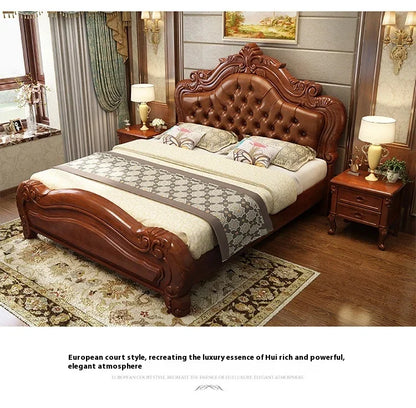 Unique Luxury Genuine Leather  Wood Bed