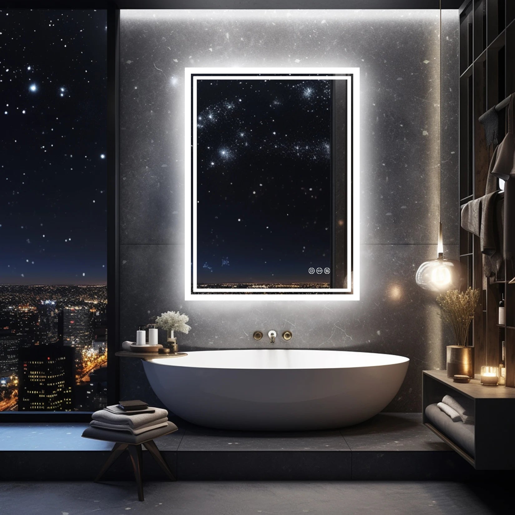 LED Backlit Bathroom Dimmable Mirror with Anti-Fog