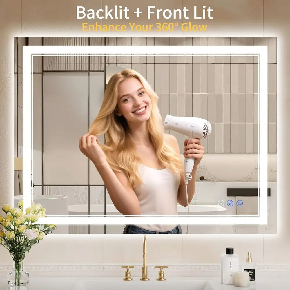 30"x40" Dimmable Anti-Fog Back & Front Lit LED Bathroom Mirror