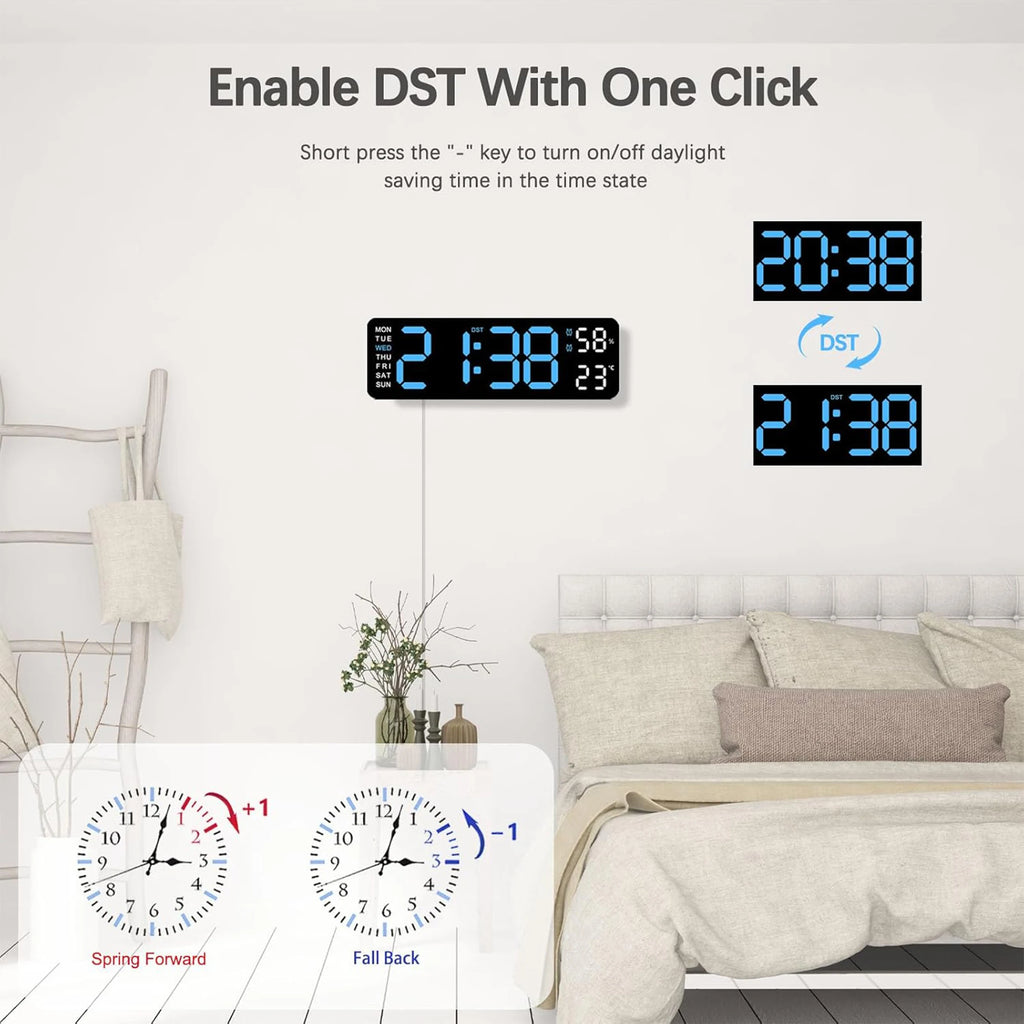 9" Digital LED Smart Wall Clock with Temperature & Humidity