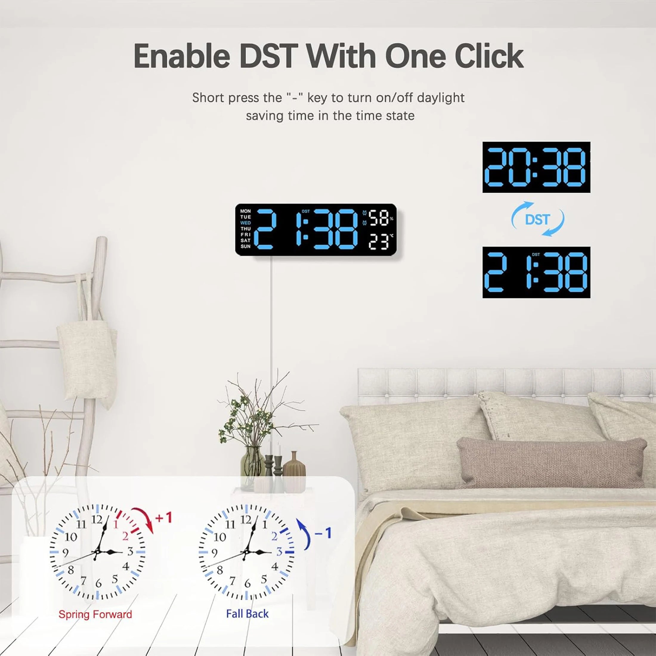 9" Digital LED Smart Wall Clock with Temperature & Humidity